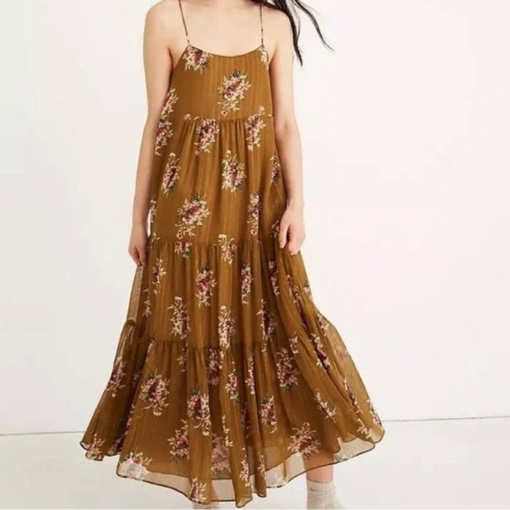 Madewell Cami Tier Midi Dress in Metallic Classic Corsage